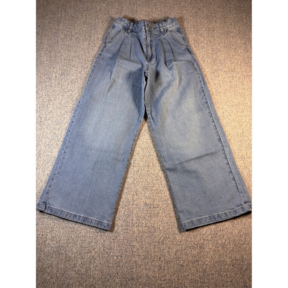 Girls Light Wash Wide Leg Pleated‎ Jeans Size 10